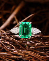 VICTORIA Three Stone Twinning Pears Emerald Engagement Ring